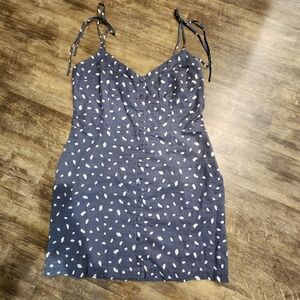 Abercrombie & Fitch Blue Dress Size XLT Cotton Gray White Dots Tie Strips